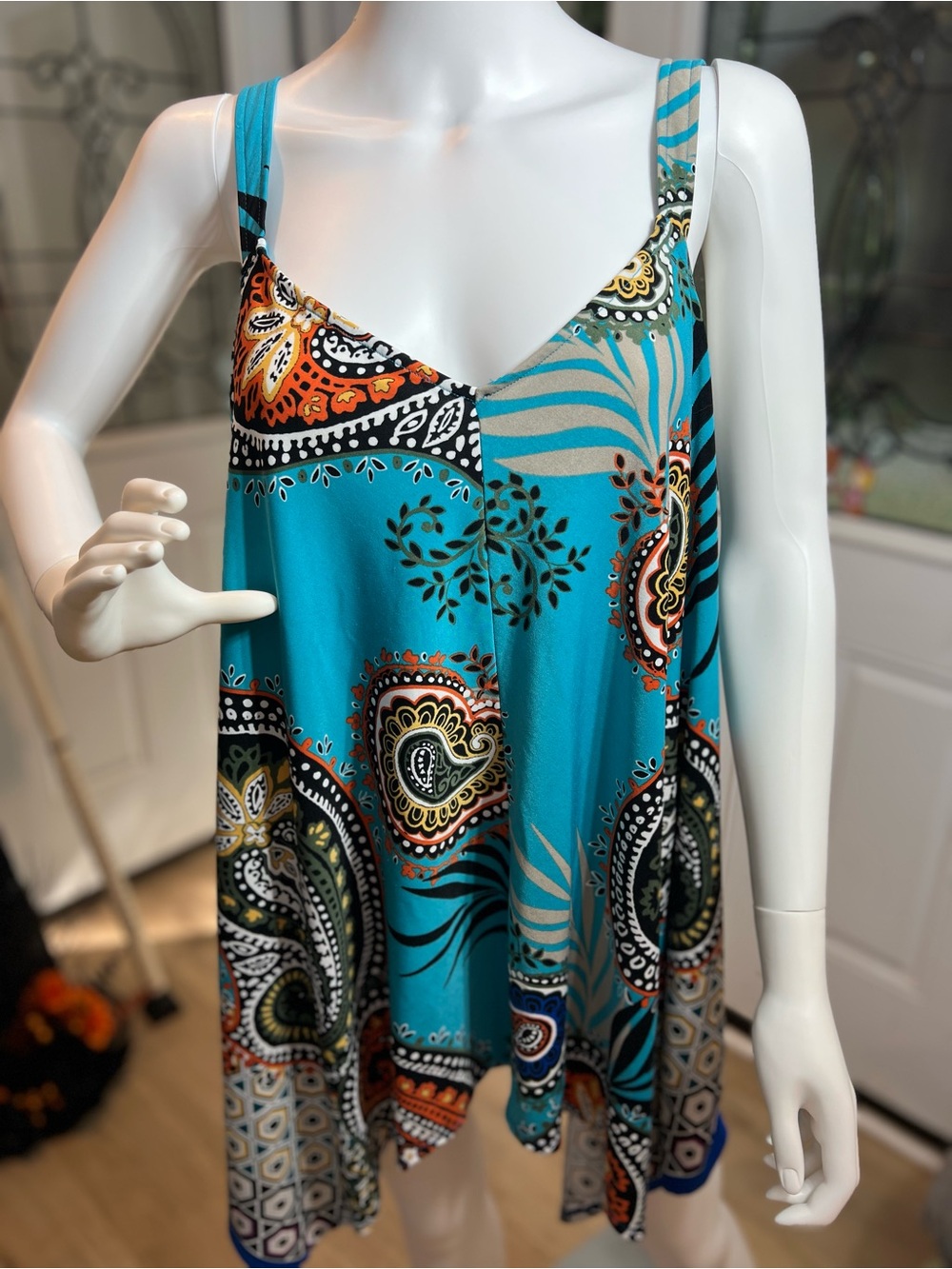 Melissa Paige Turquoise Multi Paisley Spaghetti Strap Tank